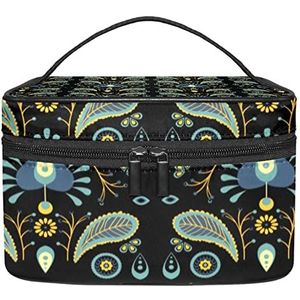 Mandala zwarte make-up organizer tas, reismake-up tas organizer case draagbare cosmetische tas voor vrouwen en meisjes toiletartikelen, Meerkleurig, 22.5x15x13.8cm/8.9x5.9x5.4in