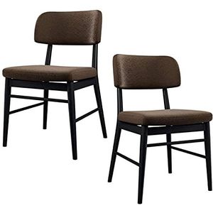 GEIRONV Retro ontwerp eetkamerstoelen set van 2, katoen en linnen metalen benen keuken stoelen woonkamer slaapkamer ligstoelen Eetstoelen (Color : Brown)