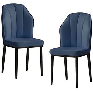 GEIRONV PU Lederen zijstoel Set van 2, waterdicht met metalen benen tegenstoelen keuken woonkamer lounge eetkamerstoelen Eetstoelen (Color : Blue, Size : Black feet)
