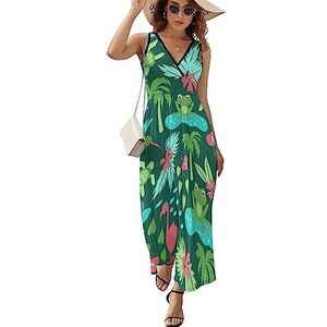 Boskikker en flamingo maxi-jurk voor dames, mouwloze lange zomerjurken, strandjurken, A-lijn, 2XL