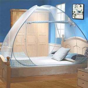 Digead Opvouwbare Klamboe voor 2-Persoonsbed (180x200cm) - Draagbaar Muggennet met Dubbele Deur, Eenvoudig te Installeren, Universele Yurt-stijl Klamboe - Blauw Rand