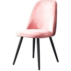 GEIRONV 1 stks keuken stoelen, moderne flanel zwarte benen home eetkamer stoel woonkamer slaapkamer appartement lounge stoelen Eetstoelen (Color : Pink)