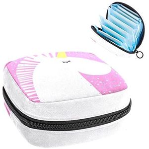 Eenhoorn dier roze,Periode Pouch Draagbaar,Tampon Opbergtas,Tampon Houder voor Portemonnee Vrouwelijke Product Organizer, Meerkleurig, 4.7x6.6x6.6 in/12x17x17 cm