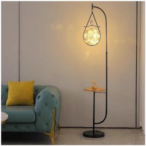Staande lamp Moderne staande lamp uit het midden van de eeuw met tafel, gouden glazen bol en marmeren voet(Black)