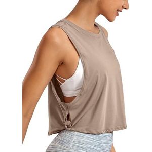 CRZ YOGA Dames Pima Cotton Workout Tank Crop Sport Shirt Mouwloos Yoga Running Tops mortel kleur S