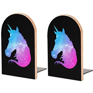 Star Galaxy Nebula Eenhoorn Grote Boekensteunen Houten Boekenstandaard Non-Skid Boekhouder Leuke Boek Organizer voor Planken