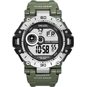 Heren Sporthorloges, Plastic Band Horloge, Big Numbers Outdoor Waterdichte Militaire Horloges, met alarm, datum, week, LED-achtergrondverlichting,Army green