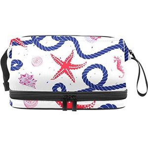 Dubbellaags Cosmetische Tas Nautische Marine Draagbare Make-up Tas Reizen Organizer Pouch Voor Vrouwen Meisjes Toiletries Tassen, Meerkleurig, 27x15x14 cm/10.6x5.9x5.5 in, Make-up zakje