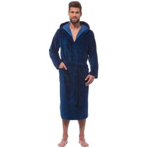 Morgenstern heren luxe badjas met capuchon velour bamboe katoen microfibermarineblauw XXL