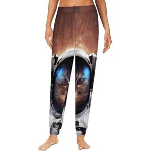 Cat Astronaut Damespyjama, loungebroek, elastische tailleband, nachtkleding, broekje, print