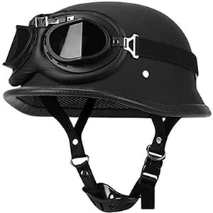 Motor Half Helm Goedgekeurd Duitse Retro Open Helm Cap Met Pilot Goggles, DOT Certified Scooter Botsing Retro Bromfiets Motorhelm B,M
