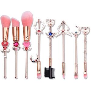 Bswefty Rose Gold Sailor Moon Make-up Borstels Set Blusher Concealer Eyeliner Borstel Cosmetische Schoonheid Poeder Foundation Oogschaduw Borstel 8 stks (Handvat Kleur: Rose Gold)