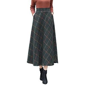 Moviendress Rok voor dames, retro, raster, wol, herfst en winter, geplooid, hoge taille, in de lange rok, grote swingrok, A-lijn, Kleur 6, S