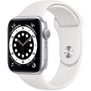 Apple Watch Series 6 GPS, 44 mm zilveren aluminium behuizing met witte sportband (Refurbished)