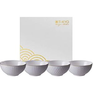 Boxxxie - Tokyo Design Studio - Nippon White - Set van 4 Kommen Ø 15 cm in fraaie Geschenkdoos Wit Goud