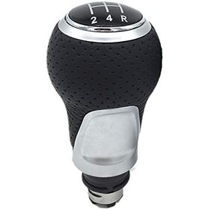 Crepundia Lederen versnellingspookknop kit, 5/6 versnellingen lederen auto styling schakelknop stick cover geschikt voor VW Golf MK5 MK6 Golf 5 6 A6 Konijn Jetta MK6 2009-2014 (12345R zilveren knop)