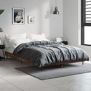 AUUIJKJF Bedden & Accessoires Bedframe Gerookt Eiken 120x190 cm Kleine Dubbele Engineered Houten Meubels