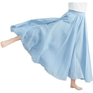 BEAUTYLAST Boheemse katoenen linnen rok voor dames, elastische taille, lange vloeiende casual maxi-rok voor zomer, strandvakantie, Hemelsblauw, 85CM-Length