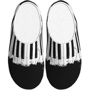 EdWal Pianoprint Winter Warme Slippers Indoor Anti-slip Pluche Slippers Ontspannen Thuis voor Vrouwen Mannen, Zwart, 37.5 EU