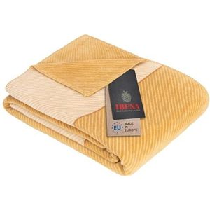 Ibena Austin knuffeldeken 150 x 200 cm - gele deken, onderhoudsvriendelijk en knuffelzachte katoenmix
