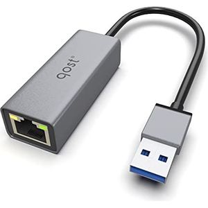 Qost USB 3.0 Naar Ethernet Adapter - USB-A naar Internet Poort - 10/100/1000 Mbps Gigabit - Spacegrey