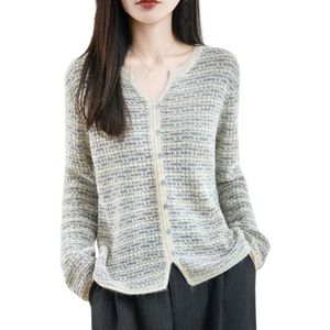 Kasjmier Gebreide Trui Warme Wollen Trui for Dames Elegante V-hals Truien Herfst-winter Outfits Met Lange Mouwen Casual Losse Damestops for Kerstmis(Beige,XL)