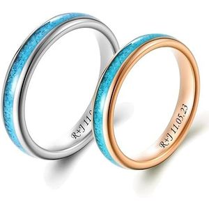 Xtiaotfrdy 2PSCS Turquoise Ringen Gepersonaliseerde Belofte Ringen Set voor Koppels Custom 4mm Bijpassende Bands Verlovingsring Trouwringen, Turkoois