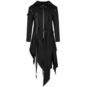 SENLA Punk herenjack met capuchon Puur zwarte hoodie for heren Trenchcoat Mode-casual jas (Color : D, Size : XX-Large)
