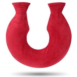 Mini warmwaterkruik, warmwaterkruik 1400 ml U-vormige nek warmwaterzak met pluche hoes winter nekbeschermer waterinjectiefles voor nekwervelkolom fysiotherapie (maat: rood) (maat: rood)