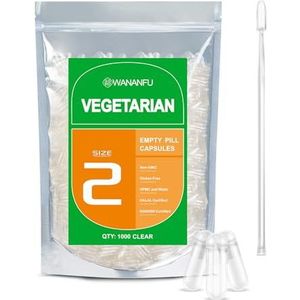 WANANFU Maat 2 Lege Capsules Vegetarische (100 stuks) Bundel met 2 Micro Lepel, compatibel met Capsulevulmachine Maat 2
