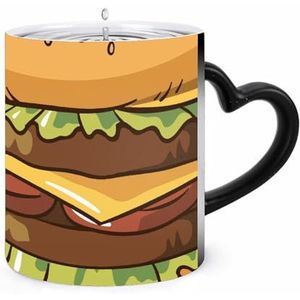 Hamburger Dekbedovertrek Koffie Mok 11oz Kleur Veranderende Mokken Hartvormig Handvat Warmtegevoelige Verkleuring Cups