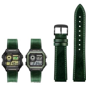 Fit for Casio G-Shock AE-1200WH/1300/1000/A159/A158 AQ-S810W MRW-200H Band Lederen Band heren Retro Horlogeband Armband 18mm (Color : Green black pin, Size : 18mm)