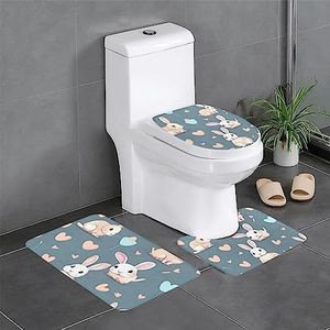 JZIRQWKXVS Cartoon schattig konijntje badkamer tapijten set 3 stuk microfiber bad douche mat en U-vormige toilet tapijt, machine wassen droog, antislip absorberend bad tapijt voor bad.