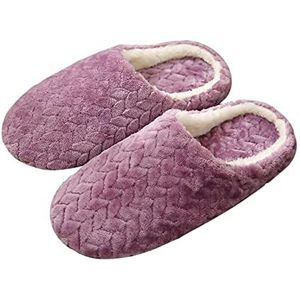 LYHYDMA Katoenen pantoffels zachte zool slippers heren vrouwen indoor vloer platte schoenen herfst winter warm thuis katoen warme pluche slaapkamer slippers (A-donkerpaars, 42-43)