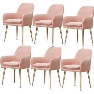 GEIRONV Fluwelen zitting eetkamerstoelen set van 6, for restaurant vergaderzaal stoelen met rugleuning en gewatteerde zitting keukenstoelen metalen poten fauteuil Eetstoelen (Color : Pink, Size : Go