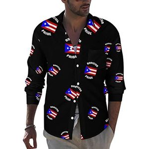 Vintage Boricua Pride Puerto Ricaanse PR vlag mannen button down lange mouw casual strand tops met zak normale pasvorm