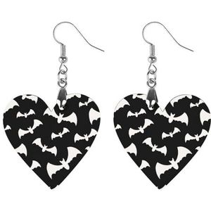 Zwart En Wit Vleermuizen Leuke Hartvormige Hanger Oorbellen Voor Vrouwen Lichtgewicht Houten Oorbellen Mode-sieraden Geschenken