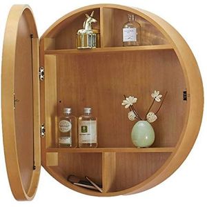 Badkamerspiegelkast, massief hout, ronde badkamerkast met spiegel, schuifdeur, spiegelkast voor badkamer, slaapkamer, woonkamerdecoratie