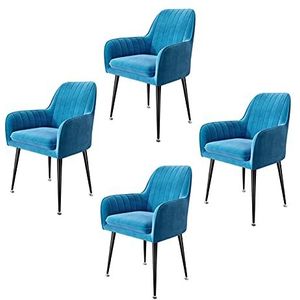 GEIRONV Dining stoelen set van 4, fluwelen zitting en rugleuningen zwarte stoelbenen lounge stoel for woonkamer slaapkamer make-up stoel Eetstoelen (Color : Blue)