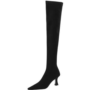 CHICMARK Dames Kitten Hakken, dijbeenhoogte/overknee-laarzen met puntige teenpartij, zwart, 36 EU