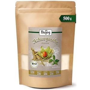 Biojoy BIO-Ashwagandha poeder, rauw (500 g), gemalen ashwagandhawortel, Indiase ginseng (Withania Somnifera)