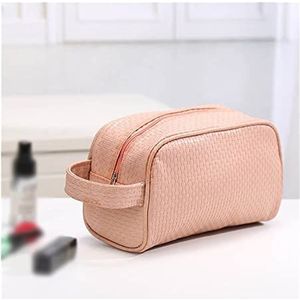 YAOYA Cosmetische tas 1 stuk effen kleur mannen waszak unisex cosmetische tas voor make-up reizen grote toilettas organizer zakje (kleur: roze)