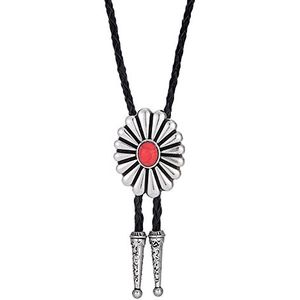 Bolo tie Leren stropdas Cowboy stropdassen - Creatieve Daisy Turquoise Bola stropdas Casual Trend Shoestring stropdas, Hip Hop Mode Pak Shirt Accessoires Sieraden Cadeau (Color : Rosso, Size : One S