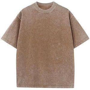 Leader of the Beauty Oversized T-shirts voor heren, zware katoenen gymshirts, losse pasvorm, uniseks outfits 2024, Bruin, M