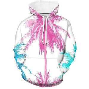 EVANEM Klassieke trui 3D-print kokospalmpatroon heren sweatshirt truien lente winter hoodies herfst oversized 6XL lange mouw, roze, XL