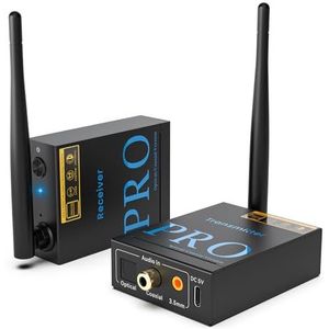 1Mii Draadloze Audio Zender Ontvanger, 2,4G Audio Transmissie Kit, Lage Latentie, HiFi-Geluid voor TV/PC naar Subwoofer/Actieve Luidsprekers/Versterker/Stereo, Optische/Coaxiale/3,5mm/RCA-aansluiting