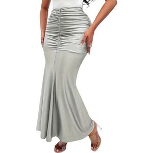 yk8fass Gevouwen Half-Lengte Rok my-3583, Lichtgrijs, M