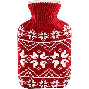 Warmwaterflessen, warme waterzak, schouderpijn en handvoetenwarmer, warmwaterkruik Rubber warmwaterzak Cartoon handwarmer 500 ml grijs for reizen buiten, luxe gezellig namaakbont(Red)
