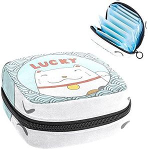 Lucky Neko Cats Kitten Japan Wave,Periode Pouch Draagbaar,Tampon Opbergtas,Tampon Houder voor Portemonnee Vrouwelijke Product Organizer, Meerkleurig, 4.7x6.6x6.6 in/12x17x17 cm