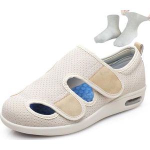 Diabetische Wandelschoenen,met Verstelbare Bandjes Ademend Geschikt Voor Ouderen Met Gezwollen Voeten(Beige,49EU)